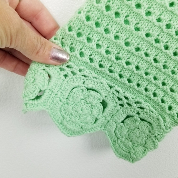 Liz Claiborne Lime Green Crochet Knit Open Front Sweater - Picture 5 of 7